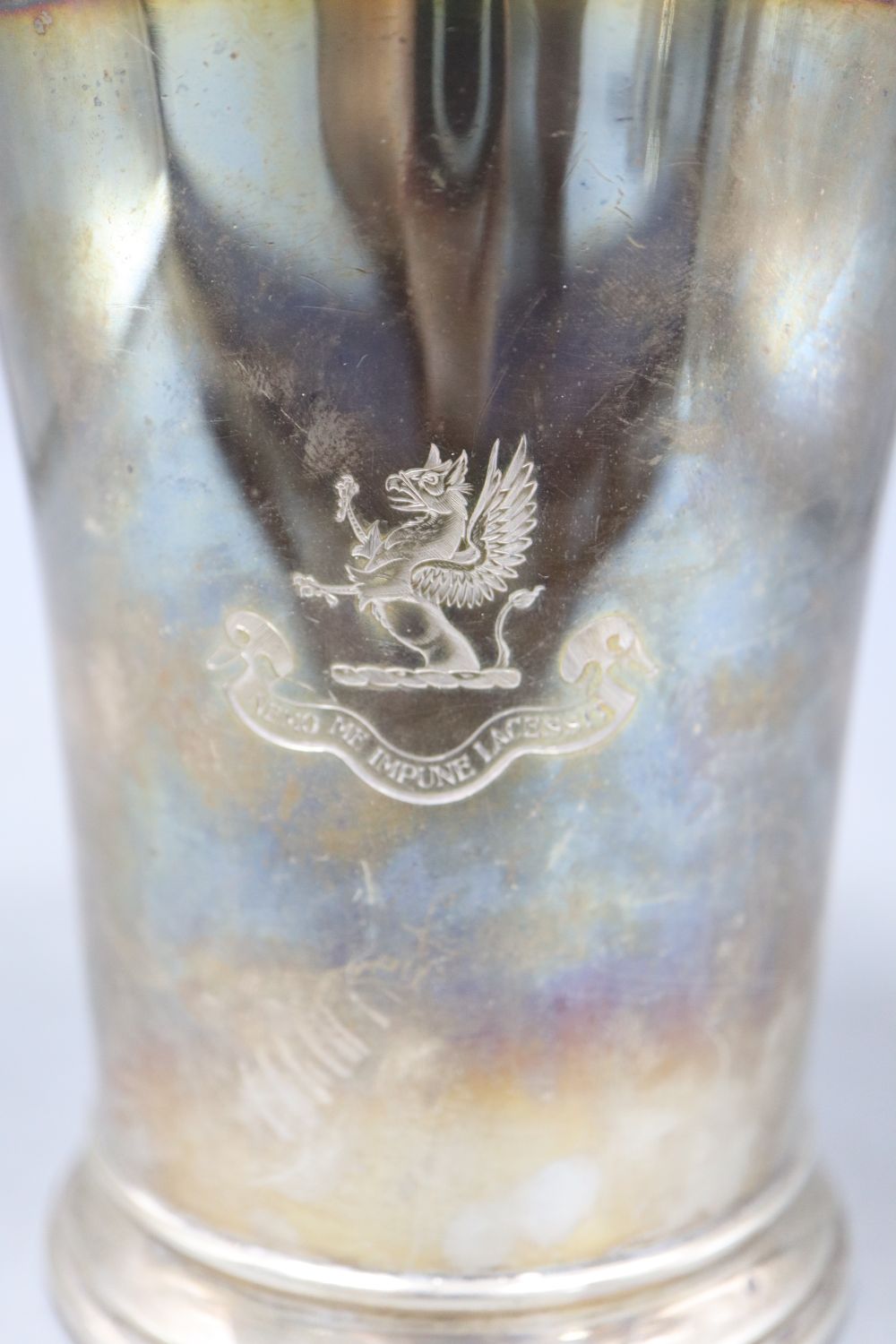 A George VI silver mug with boars tusk handle, Goldsmiths & Silversmiths Co Ltd, Birmingham, 1941,
